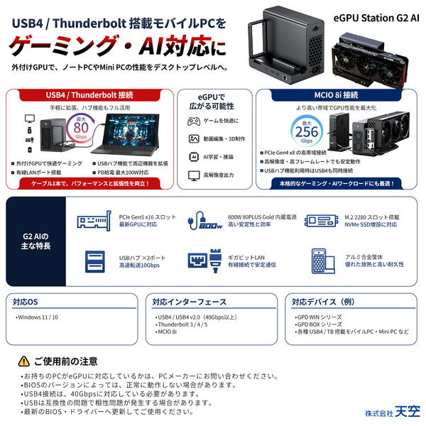 <8月22日発売>GPD G2 ポータブルeGPUドック 国内正規版 外付けGPU/MCIO 8i/USB4 v2.0両対応