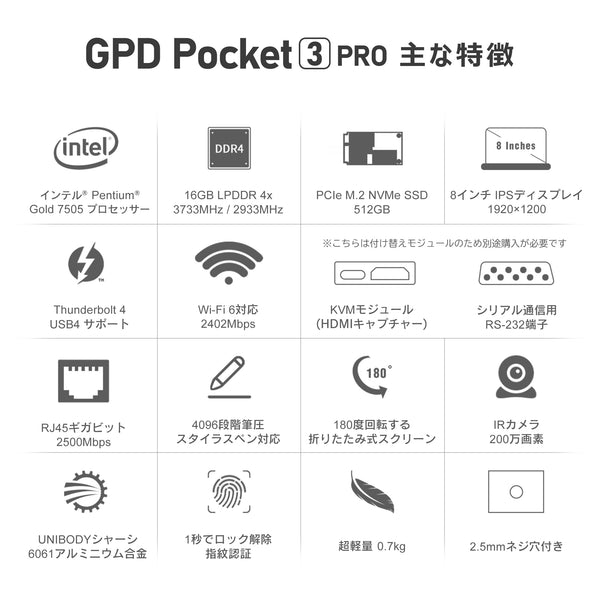 GPD Pocket 3 Pro（Pentium Gold 7505/16GB/512GB）国内正規版