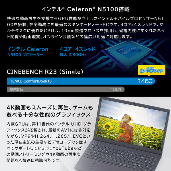 【TGS2024 出展記念セール】TENKU ComfortBook15（Celeron N5100/8GB/256GB）国内正規版